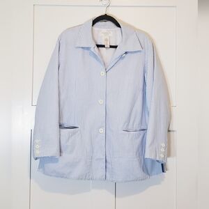 Liz Claiborne Woman Seersucker Blazer Jacket Light Blue White Cotton Size 16P